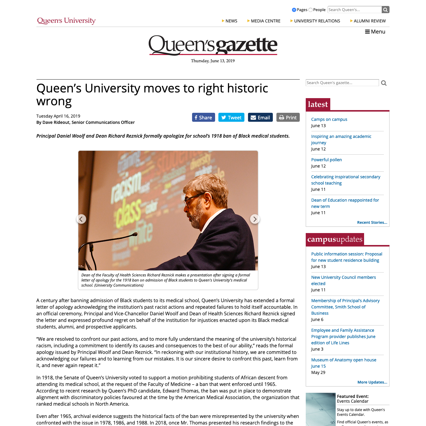 Queen’s University moves to right historic wrong